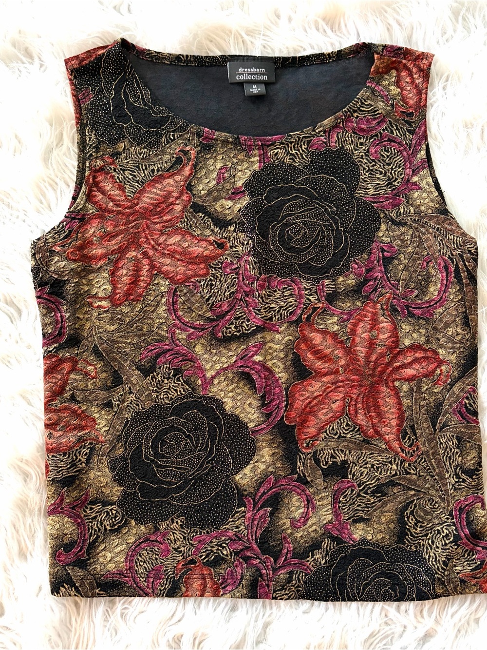 Vintage Y2K Dressbarn Collection Beaded Floral Mesh Top Shimmer Whimsigoth M